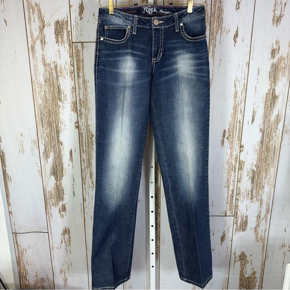 Rock 47 by Wrangler, Women's Dark Blue Straight Leg Jeans. Size 7/8x36.